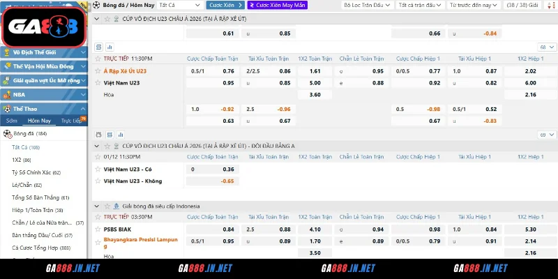 Các loại kèo cá cược bóng đá GA888 phổ biến